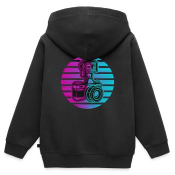Fotograf Fotografie Foto Neon - Kinder Premium Organic Zip Hoodie - Schwarz - Hinten - AI Model Kid Male (0cm)