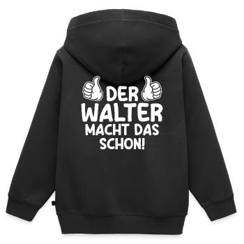 Walter - Kinder Premium Organic Zip Hoodie - Schwarz - Hinten - AI Model Kid Male (0cm)