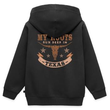 Meine Wurzeln liegen tief in Texas - Kinder Premium Organic Zip Hoodie - Schwarz - Hinten - AI Model Kid Male (0cm)