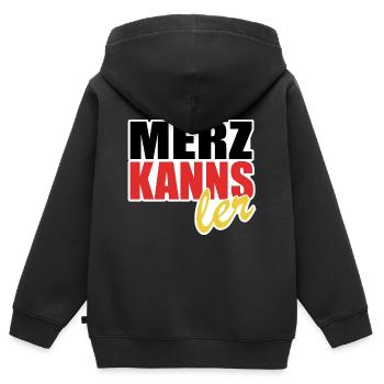 Merz kanns - Kanzler - Kanzlerkandidat - Kinder Premium Organic Zip Hoodie - Schwarz - Hinten - AI Model Kid Male (0cm)