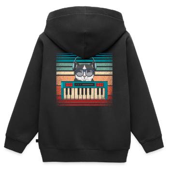 Synthesizer Keyboard Musikproduzent Katze - Kinder Premium Organic Zip Hoodie - Schwarz - Hinten - AI Model Kid Male (0cm)