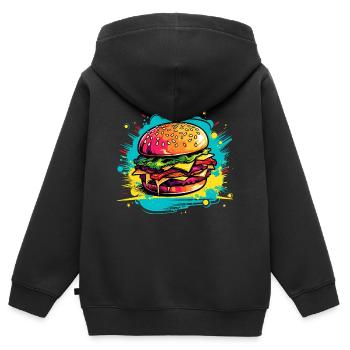 Farbenfrohe Burger Explosion - Kinder Premium Organic Zip Hoodie - Schwarz - Hinten - AI Model Kid Male (0cm)
