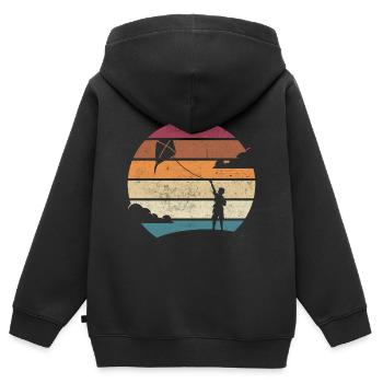 Drachen steigen, Lenkdrachen, Drachenfliegen Retro - Kinder Premium Organic Zip Hoodie - Schwarz - Hinten - AI Model Kid Male (0cm)