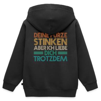 Deine Fürze stinken aber Ich liebe Dich - Kinder Premium Organic Zip Hoodie - Schwarz - Hinten - AI Model Kid Male (0cm)