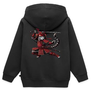 Samurai Katze - Kinder Premium Organic Zip Hoodie - Schwarz - Hinten - AI Model Kid Male (0cm)
