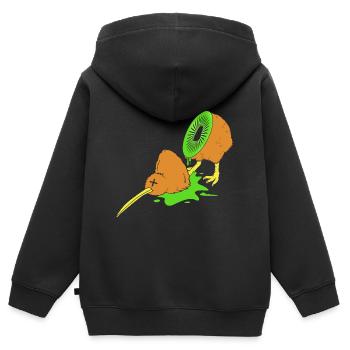 kiwi-oiseau kiwi - Sweat Premium à capuche zippé enfant bio - noir - Dos - AI Model Kid Male (0cm)