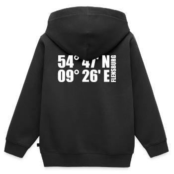 Flensburg Koordinaten - Kinder Premium Organic Zip Hoodie - Schwarz - Hinten - AI Model Kid Male (0cm)