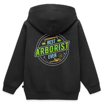 Bûcheron Bûcheron Tronçonneuse - Sweat Premium à capuche zippé enfant bio - noir - Dos - AI Model Kid Male (0cm)