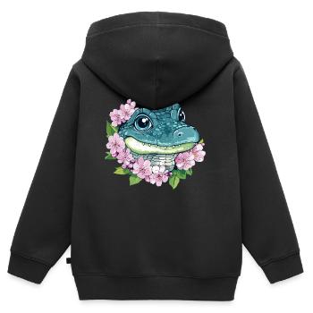 Kirschblüten Krokodil - Kinder Premium Organic Zip Hoodie - Schwarz - Hinten - AI Model Kid Male (0cm)