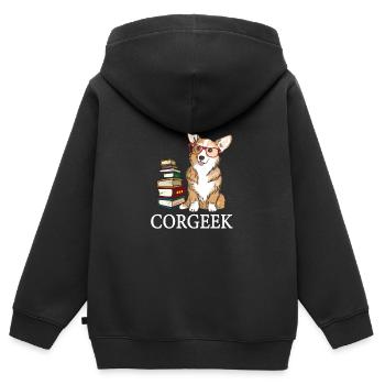 Corgi - Sweat Premium à capuche zippé enfant bio - noir - Dos - AI Model Kid Male (0cm)