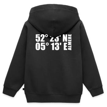 Almere Koordinaten - Kinder Premium Organic Zip Hoodie - Schwarz - Hinten - AI Model Kid Male (0cm)