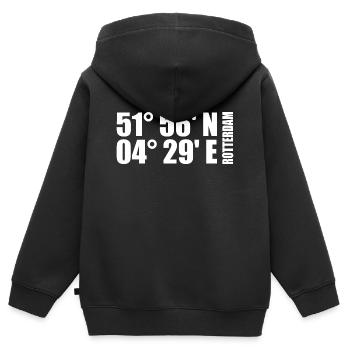 Coordonnées de Rotterdam - Sweat Premium à capuche zippé enfant bio - noir - Dos - AI Model Kid Male (0cm)