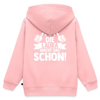 Laura - Kinder Premium Organic Zip Hoodie - Rosa - Hinten - AI Model Kid Female (0cm)
