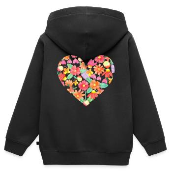 Coeur d'anniversaire rempli de fleurs colorées - Sweat Premium à capuche zippé enfant bio - noir - Dos - AI Model Kid Male (0cm)