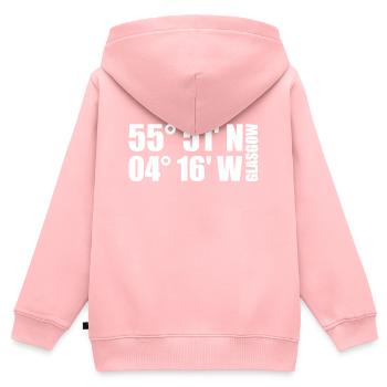 Coordonnées de Glasgow - Sweat Premium à capuche zippé enfant bio - rose - Dos - AI Model Kid Female (0cm)