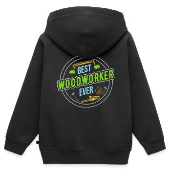 Bûcheron Bûcheron Tronçonneuse - Sweat Premium à capuche zippé enfant bio - noir - Dos - AI Model Kid Male (0cm)