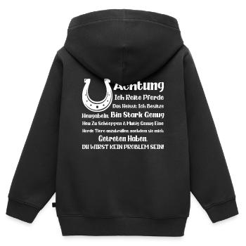 Achtung ich reite Pferde - Kinder Premium Organic Zip Hoodie - Schwarz - Hinten - AI Model Kid Male (0cm)