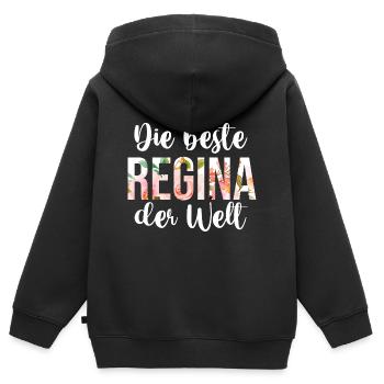Vorname Regina - Kinder Premium Organic Zip Hoodie - Schwarz - Hinten - AI Model Kid Male (0cm)