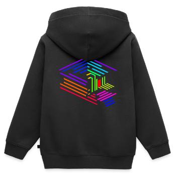 Liniengeometrie eines Objektes in Regenbogenfarben - Kinder Premium Organic Zip Hoodie - Schwarz - Hinten - AI Model Kid Male (0cm)
