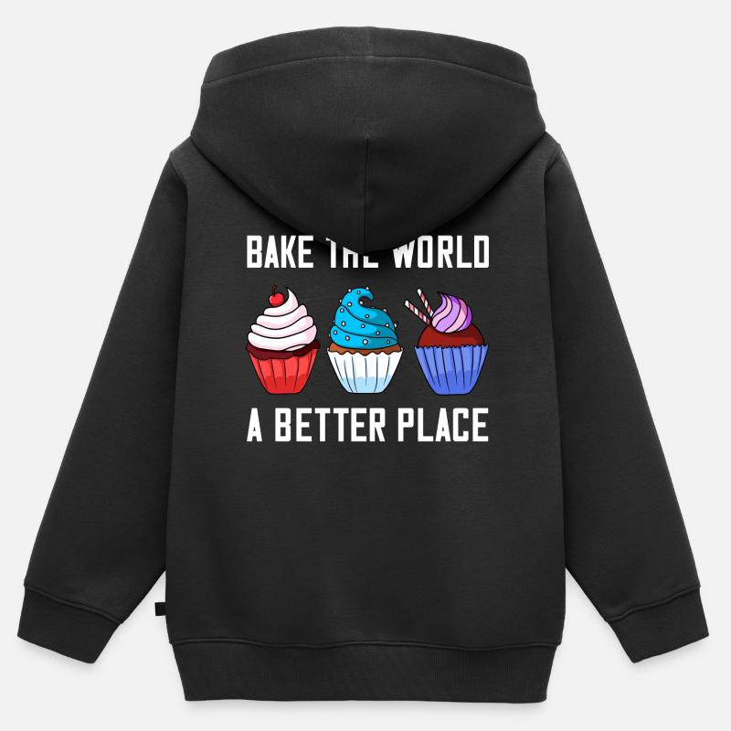 Cupcake Baking Bakery Baker Cake - Kids Premium Organic Zip-up Hoodie - black