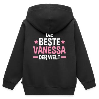 Vanessa - Kinder Premium Organic Zip Hoodie - Schwarz - Hinten - AI Model Kid Male (0cm)