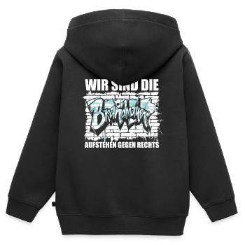 Wir sind die Brandmauer - Aufstehen gegen rechts - Kinder Premium Organic Zip Hoodie - Schwarz - Hinten - AI Model Kid Male (0cm)