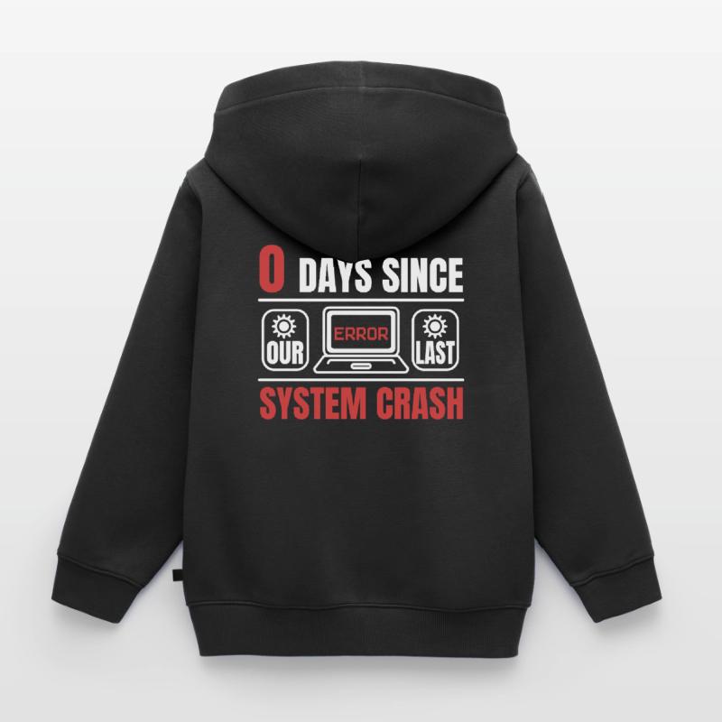 Technical Support 0 Days Since Our Last PC Crash Kids Premium Organic Zip-up Hoodie