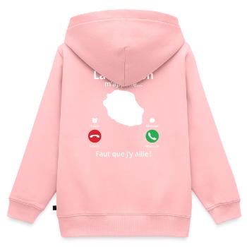 La Réunion m'appelle faut que j'y aille - Sweat Premium à capuche zippé enfant bio - rose - Dos - AI Model Kid Female (0cm)