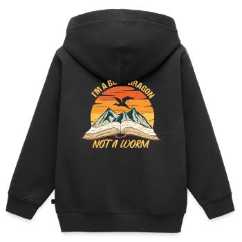 Ver de bibliothèque Drôle de sort pour un fantasy - Sweat Premium à capuche zippé enfant bio - noir - Dos - AI Model Kid Male (0cm)
