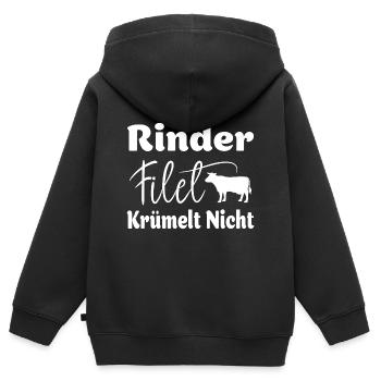 Rinder Filet krümelt nicht! - Kinder Premium Organic Zip Hoodie - Schwarz - Hinten - AI Model Kid Male (0cm)