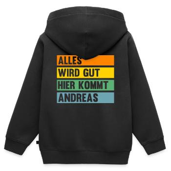 Andreas - Kinder Premium Organic Zip Hoodie - Schwarz - Hinten - AI Model Kid Male (0cm)