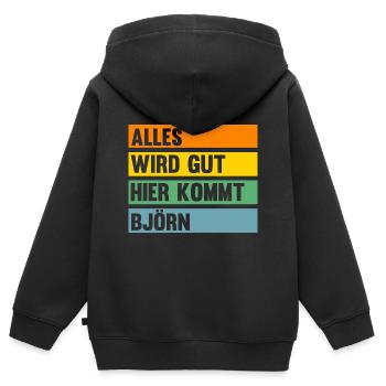 Björn - Kinder Premium Organic Zip Hoodie - Schwarz - Hinten - AI Model Kid Male (0cm)