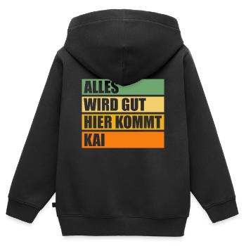 Kai - Kinder Premium Organic Zip Hoodie - Schwarz - Hinten - AI Model Kid Male (0cm)