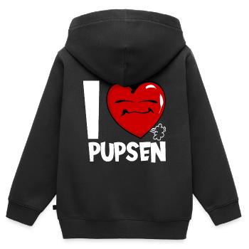 ICH LIEBE PUPSEN FURZEN BLÄHUNGEN - Kinder Premium Organic Zip Hoodie - Schwarz - Hinten - AI Model Kid Male (0cm)