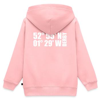 Derby Koordinaten - Kinder Premium Organic Zip Hoodie - Rosa - Hinten - AI Model Kid Female (0cm)