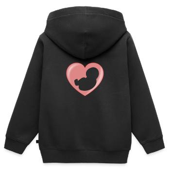 Naissance bébé coeur - coeur naissance - Sweat Premium à capuche zippé enfant bio - noir - Dos - AI Model Kid Male (0cm)