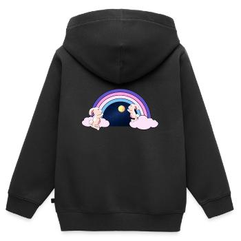 Rainbow Fantasy Rabbit Kids Moon Starry Sky - Kids Premium Organic Zip-up Hoodie - black - Back - AI Model Kid Male (0cm)