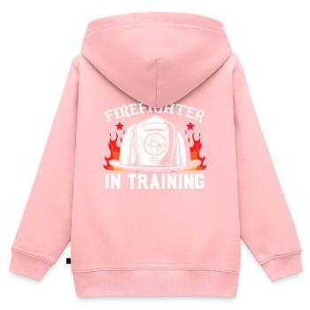 Pompier en formation - Sweat Premium à capuche zippé enfant bio - rose - Dos - AI Model Kid Female (0cm)