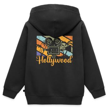 Hollywood Camera Vintage - Sweat Premium à capuche zippé enfant bio - noir - Dos - AI Model Kid Male (0cm)