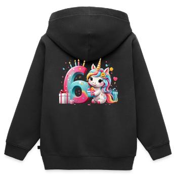 NUMMER 6 JAHRE EINHORN 6. GEBURTSTAG - Kinder Premium Organic Zip Hoodie - Schwarz - Hinten - AI Model Kid Male (0cm)