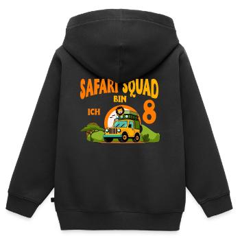 Motif d’anniversaire safari 8 ans garçons - Sweat Premium à capuche zippé enfant bio - noir - Dos - AI Model Kid Male (0cm)