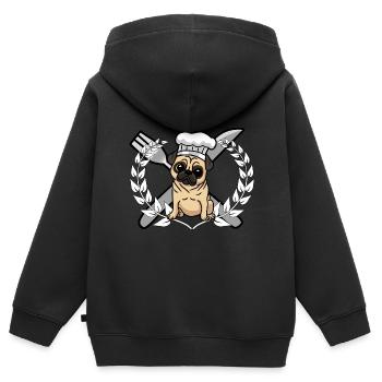 Pug Dog Cooking Kitchen Gourmet Chef - Kids Premium Organic Zip-up Hoodie - black - Back - AI Model Kid Male (0cm)
