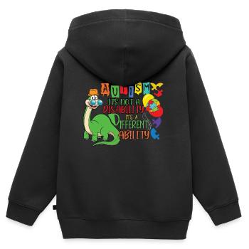 autism - Kids Premium Organic Zip-up Hoodie - black - Back - AI Model Kid Male (0cm)