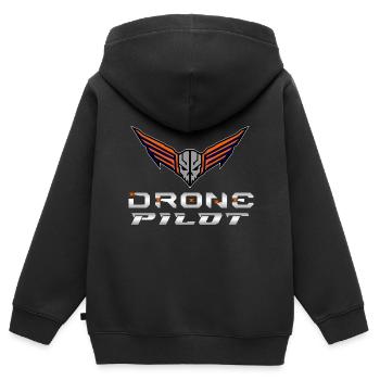 Drone Drones Drone Flight Drone Pilot - Sweat Premium à capuche zippé enfant bio - noir - Dos - AI Model Kid Male (0cm)