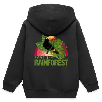 Idée de cadeau de la faune toucan forêt tropicale - Sweat Premium à capuche zippé enfant bio - noir - Dos - AI Model Kid Male (0cm)