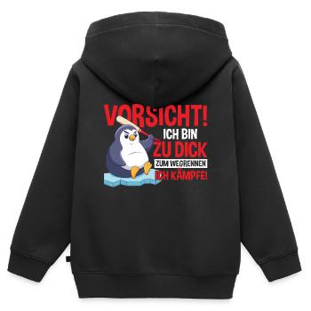 Vorsicht Ich Bin Zu Dick Zum Wegrennen Ich Kämpfe - Kinder Premium Organic Zip Hoodie - Schwarz - Hinten - AI Model Kid Male (0cm)