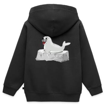 Lachende Robbe auf Fels - Kinder Premium Organic Zip Hoodie - Schwarz - Hinten - AI Model Kid Male (0cm)