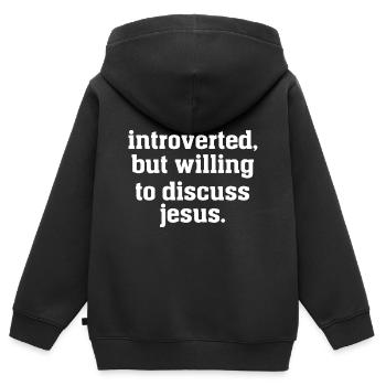 Introvertiert, aber bereit, über Jesus zu sprechen - Kinder Premium Organic Zip Hoodie - Schwarz - Hinten - AI Model Kid Male (0cm)