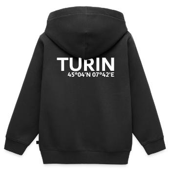 Turin Koordinaten - Kinder Premium Organic Zip Hoodie - Schwarz - Hinten - AI Model Kid Male (0cm)