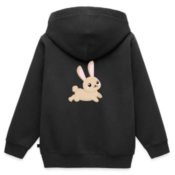 Lapin de dessin animé mignon en cours d'exécution - Sweat Premium à capuche zippé enfant bio - noir - Dos - AI Model Kid Male (0cm)